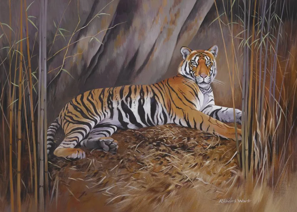 TIGER by Richard Ward, oil on board, sold Dec 2018
