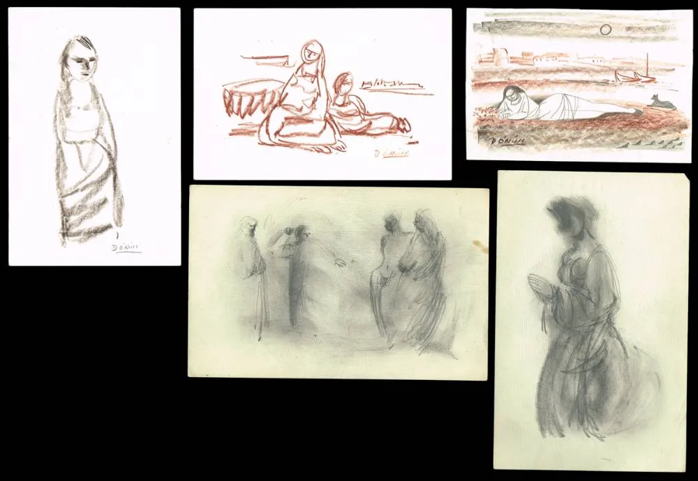 FIGURE STUDIES (12) by Daniel O'Neill, pencil and conté on paper (1); conté on paper (2); pen and ink on paper (1); pencil on paper (8); (all unframed), sold Dec 2018