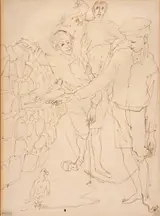 Alicia Boyle, TWO FIGURES AND BERTHED VESSEL and BOYS WITH HAWKS, 1958 (A PAIR)