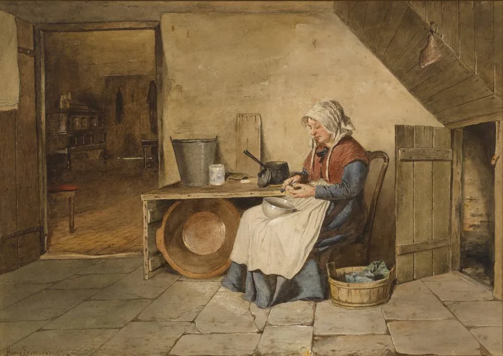 Harry Frier, PEELING POTATOES, 1880, watercolour