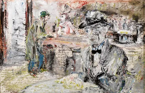 Jack Butler Yeats, THE MAN WITH THE WRINKLED FACE, 1944, oil on board