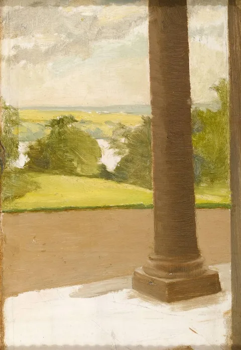 Sarah Cecilia Harrison, LANDSCAPE FROM PORTICO, oil on board