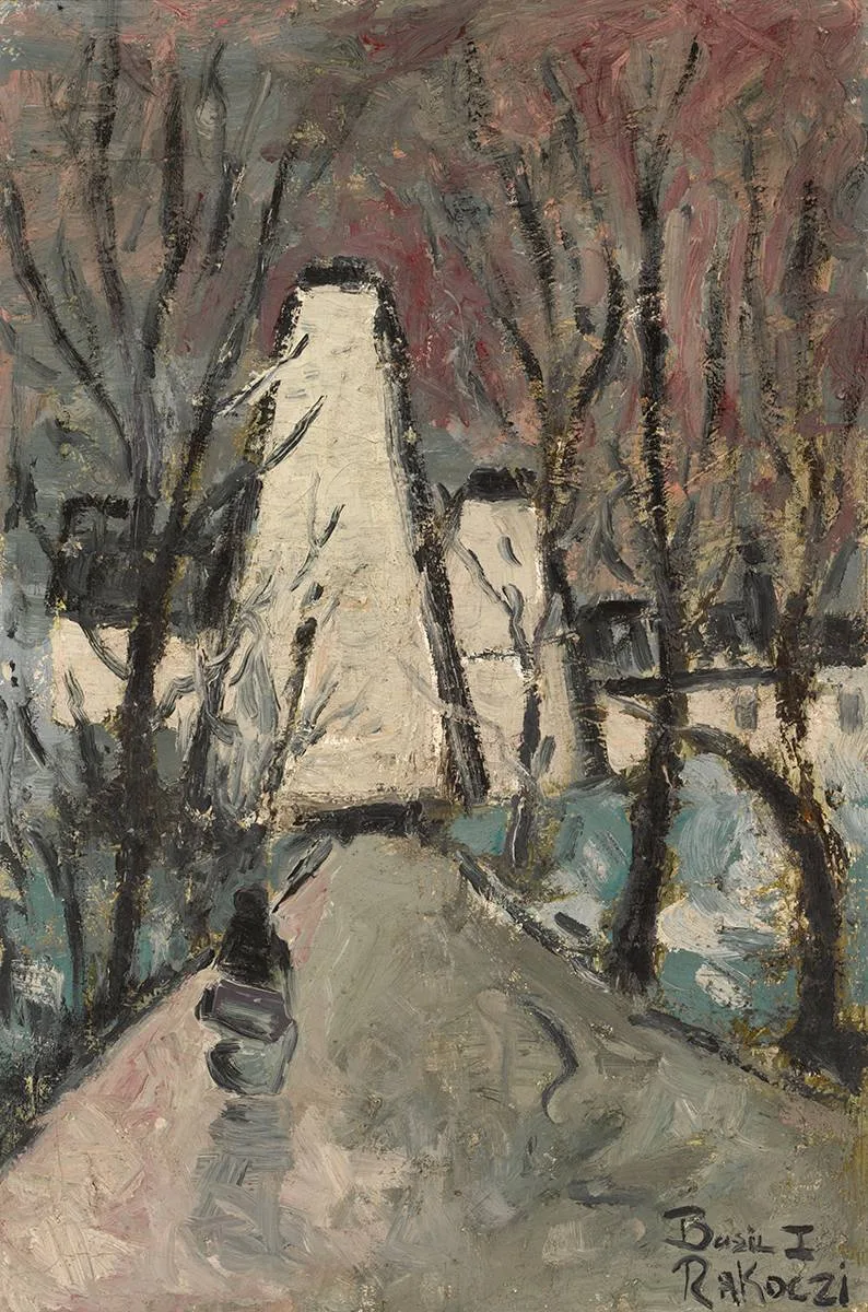 FIGURE ON A ROAD by Basil Rakoczi, oil on canvas, offered Nov 2018