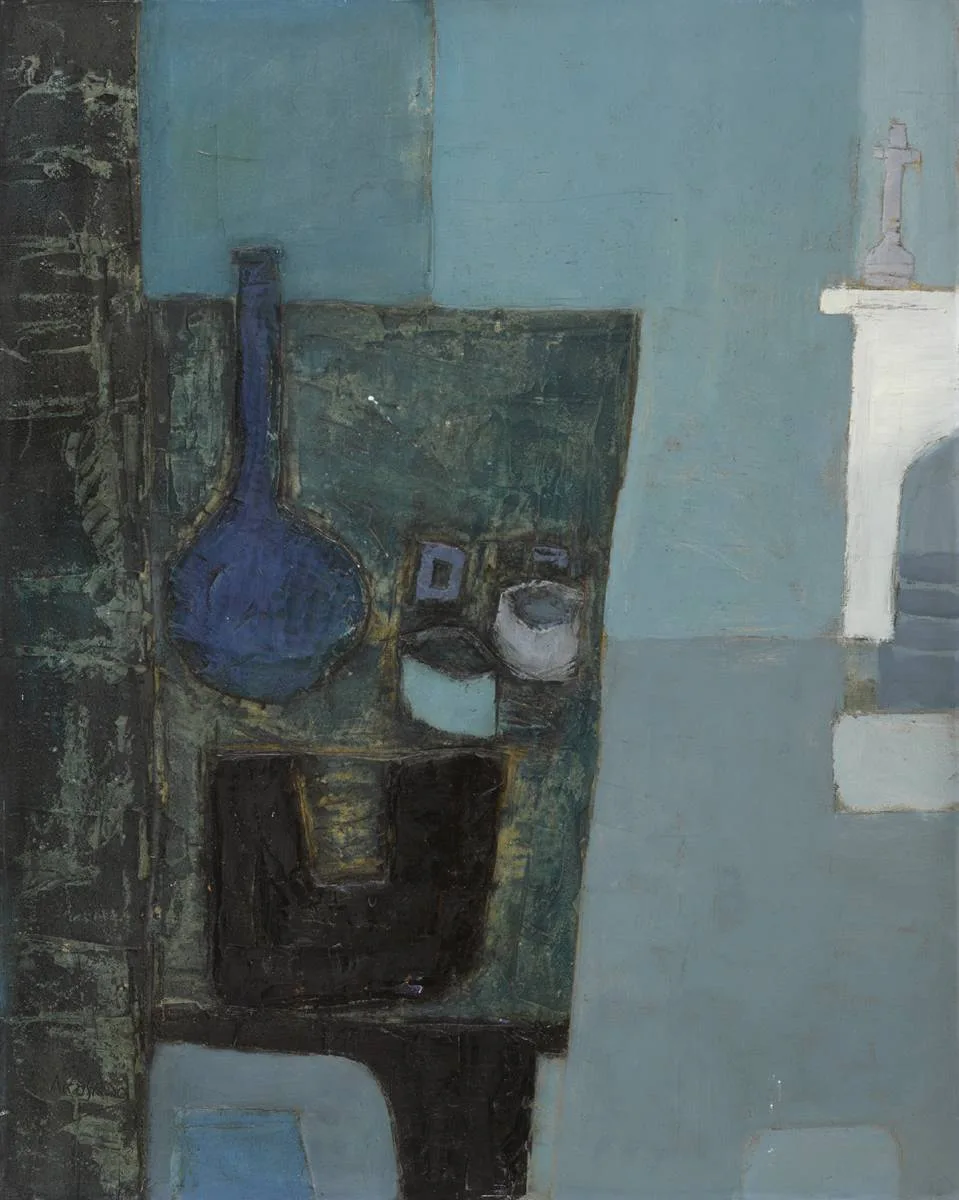 Arthur Armstrong, BLUE STILL LIFE, 1966, oil on board