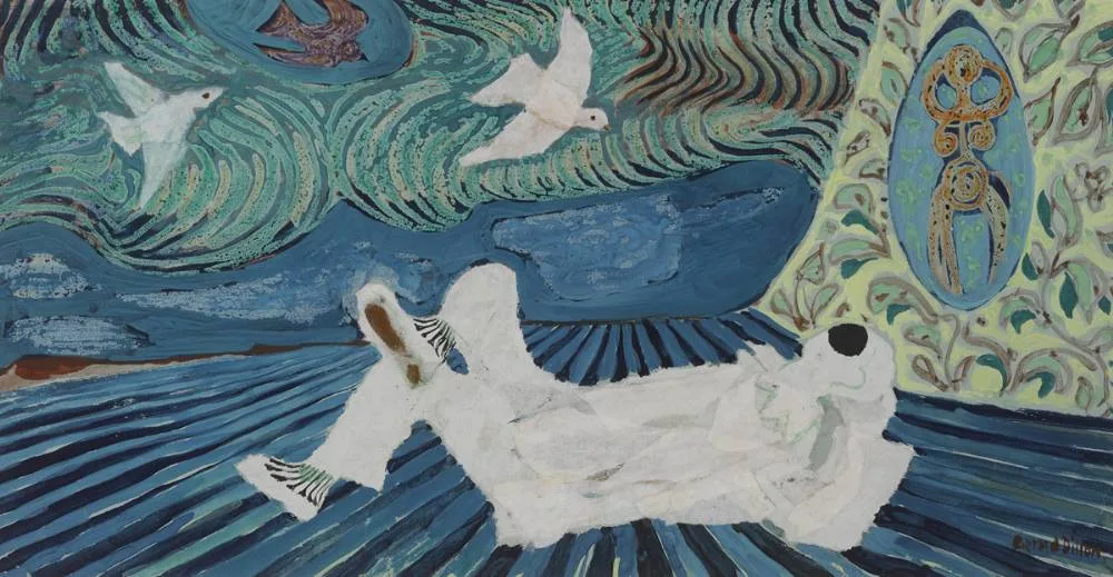 DREAMING by Gerard Dillon, gouache and collage elements on paper, sold Nov 2018