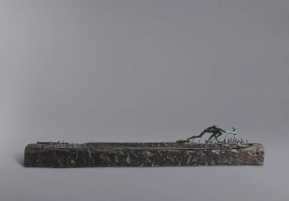 PLOUGHING YOUR OWN FURROW by Patrick O'Reilly, bronze on wood; (unique), offered Nov 2018