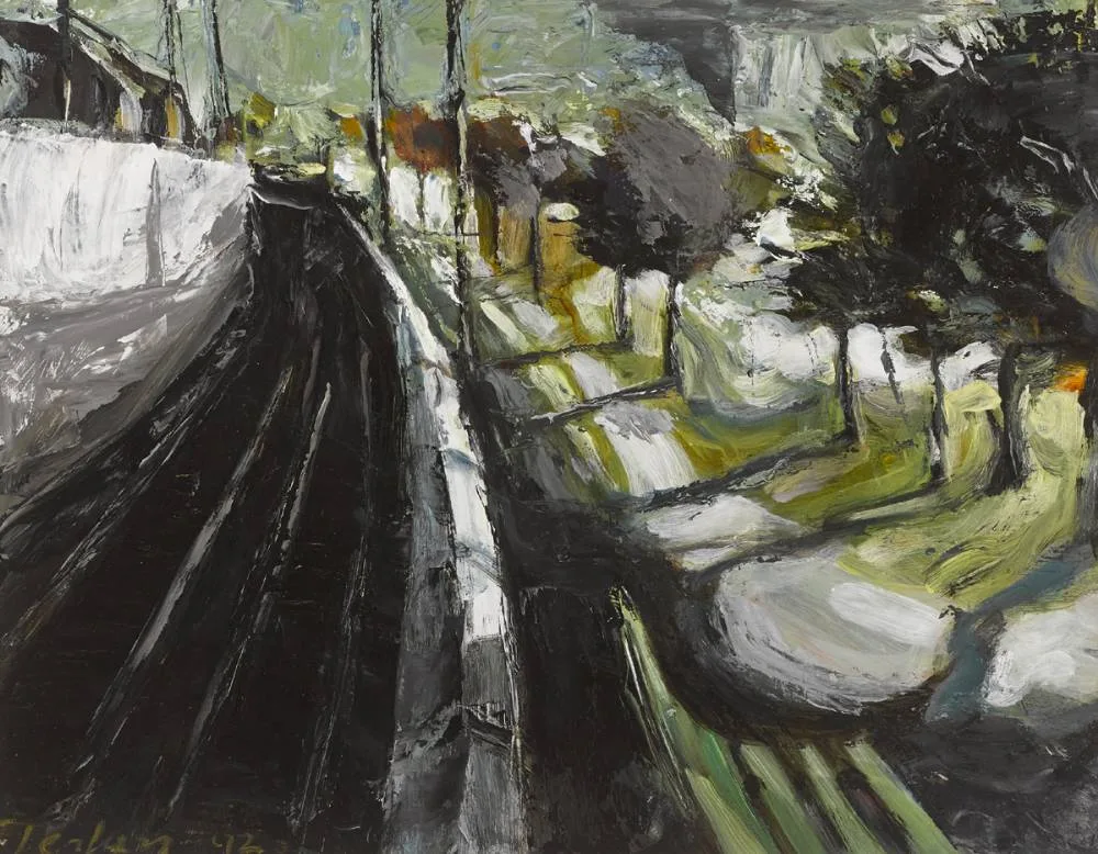 TRACKSIDE by Donald Teskey, 1992, oil on paper, offered Nov 2018