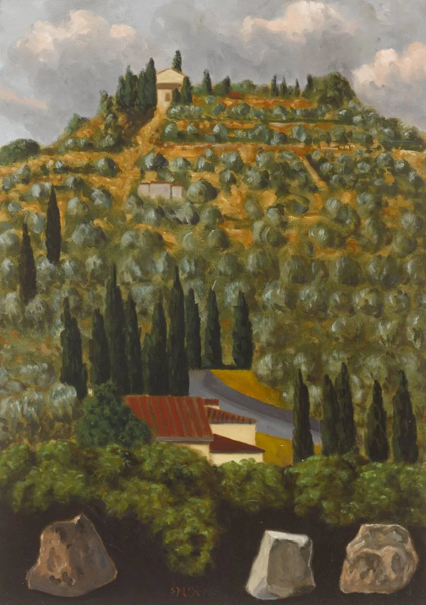 HILL WITH THREE STONES by Stephen McKenna, 1992, oil on canvas, sold Nov 2018