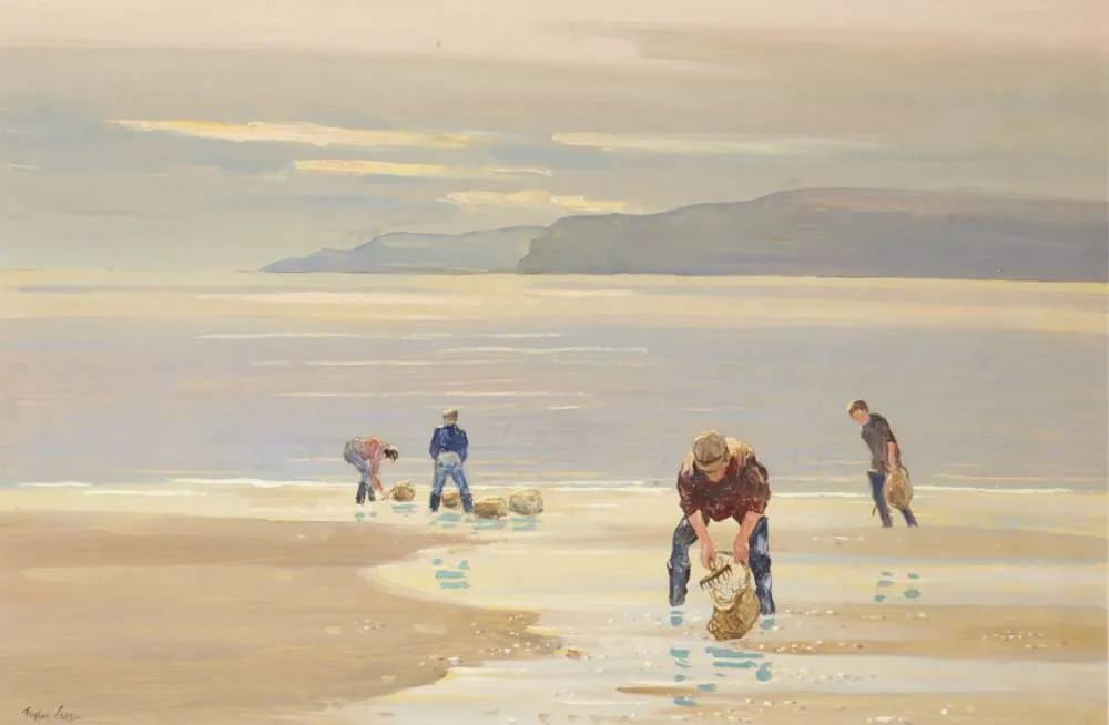 GATHERING SHELLFISH by Robert Taylor Carson, oil on board, sold Nov 2018