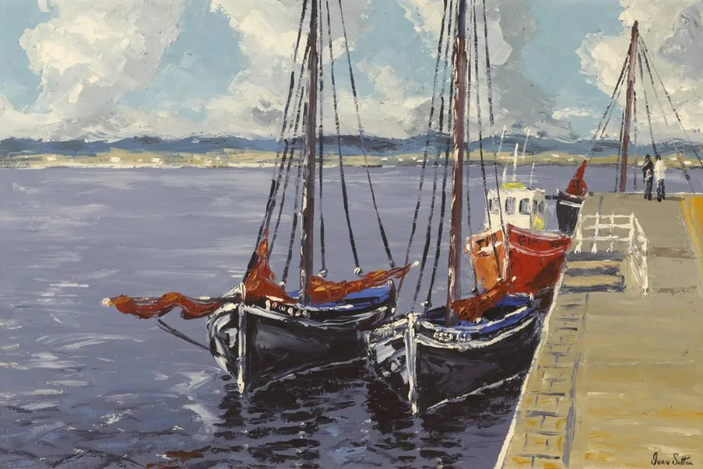 STRUTHÁN PIER, CARRAROE, COUNTY GALWAY by Ivan Sutton, oil on board, sold Nov 2018