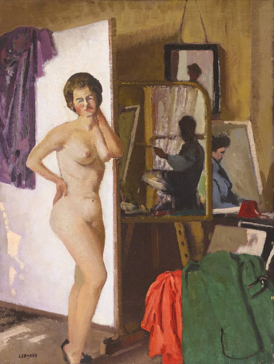 NUDE IN THE STUDIO by Patrick Leonard, oil on canvas, sold Nov 2018