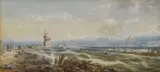 Edwin Hayes, COASTAL SCENE WITH LIGHTHOUSE AND CREW