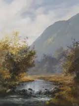 Eileen Meagher, LAKE SCENE WITH MOUNTAINS IN THE DISTANCE
