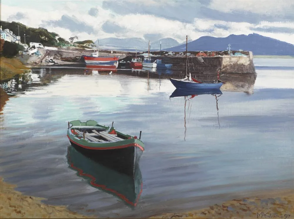 ROUNDSTONE HARBOUR by Cecil Maguire, 1997, oil on board, sold Oct 2018