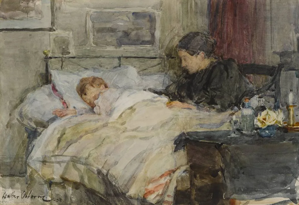 AT A CHILD'S BEDSIDE by Walter Osborne, 1898, watercolour, sold Oct 2018