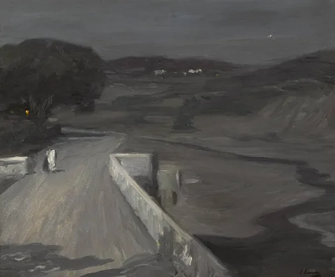 MOONLIGHT - THE BRIDGE by John Lavery, 1912, oil on canvas, sold Oct 2018
