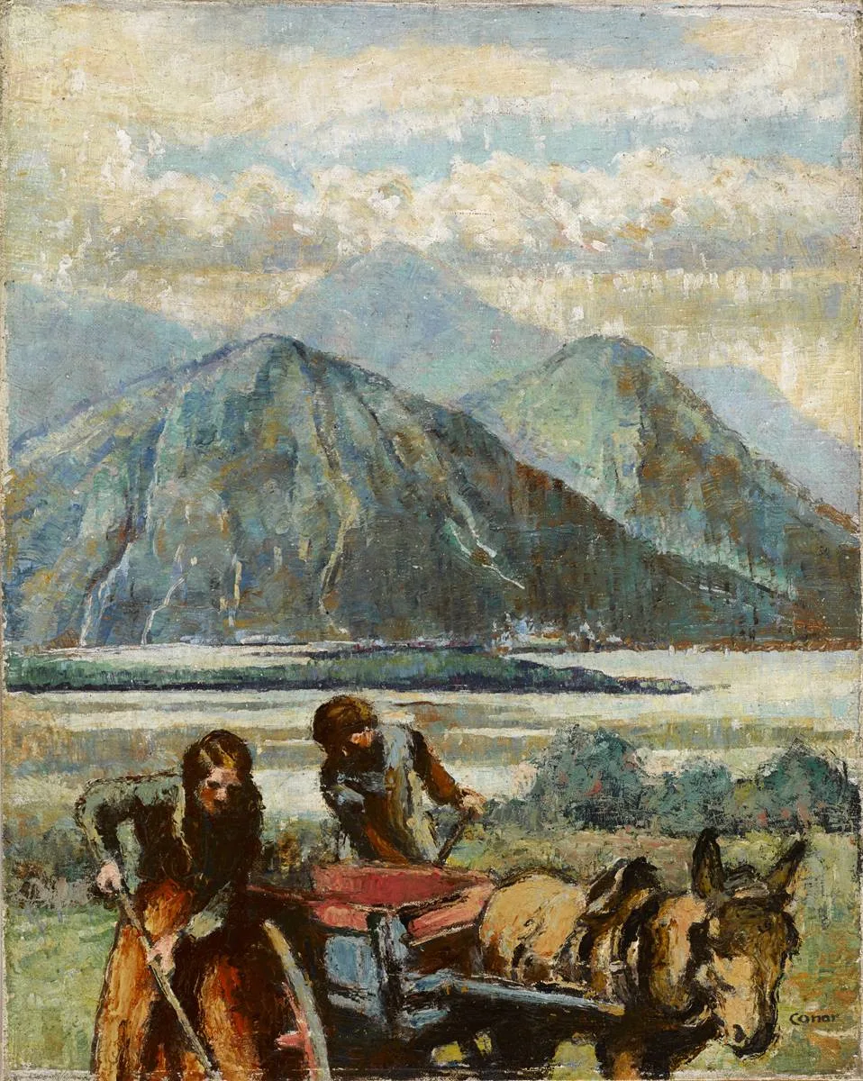 DIGGING SEAWEED by William Conor, oil on canvas board, sold Oct 2018