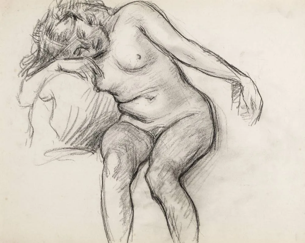 NUDE WITH HER HEAD ON HER ARM by Roderic O'Conor, charcoal, sold Oct 2018