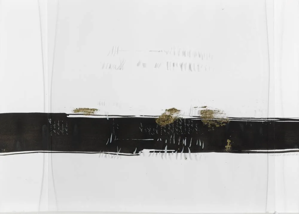 Siobhán McDonald, UNTITLED, 1997 (A PAIR), ink on paper with gold leaf on glass