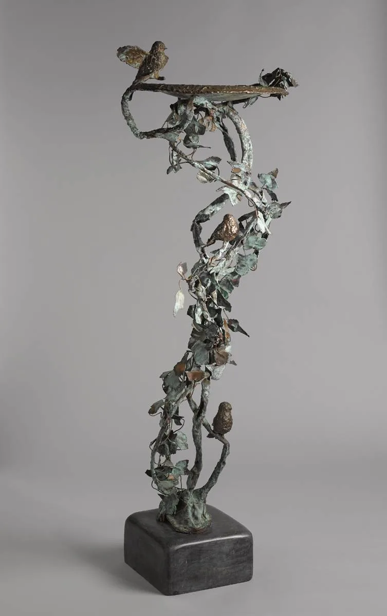 BIRD BATH by Liam Butler, bronze on black slate base, sold Oct 2018