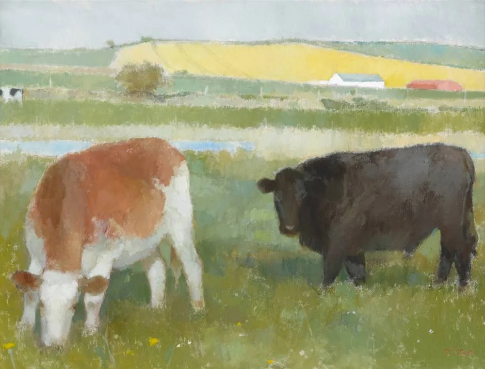 THE TWO COWS by Tom Carr, oil on canvas board, sold Oct 2018