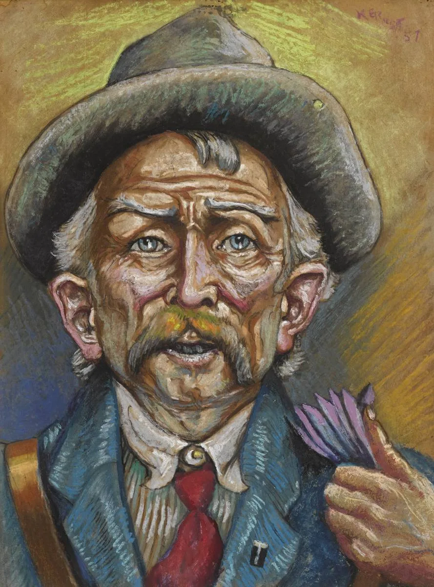 LAVENDER MAN by Harry Kernoff, 1957, pastel, sold Oct 2018