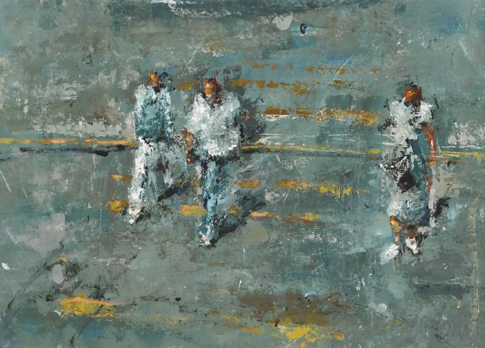 WALKERS by Andrew Hood, oil on board, sold Oct 2018
