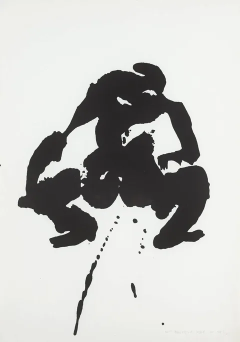 Louis le Brocquy, THE TÁIN. MEDB RELIEVING HERSELF, 1969, lithographic brush drawing; (no. 24 from an edition of 70)