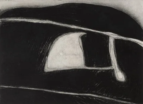 Maria Simonds-Gooding, ENCLOSURE ON A MOUNTAIN, 1989, etching; (working proof)