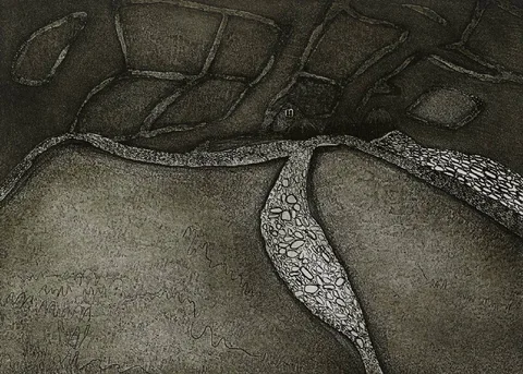 Maria Simonds-Gooding, COMINEÓL, etching; (no. 40 from an edition of 65)