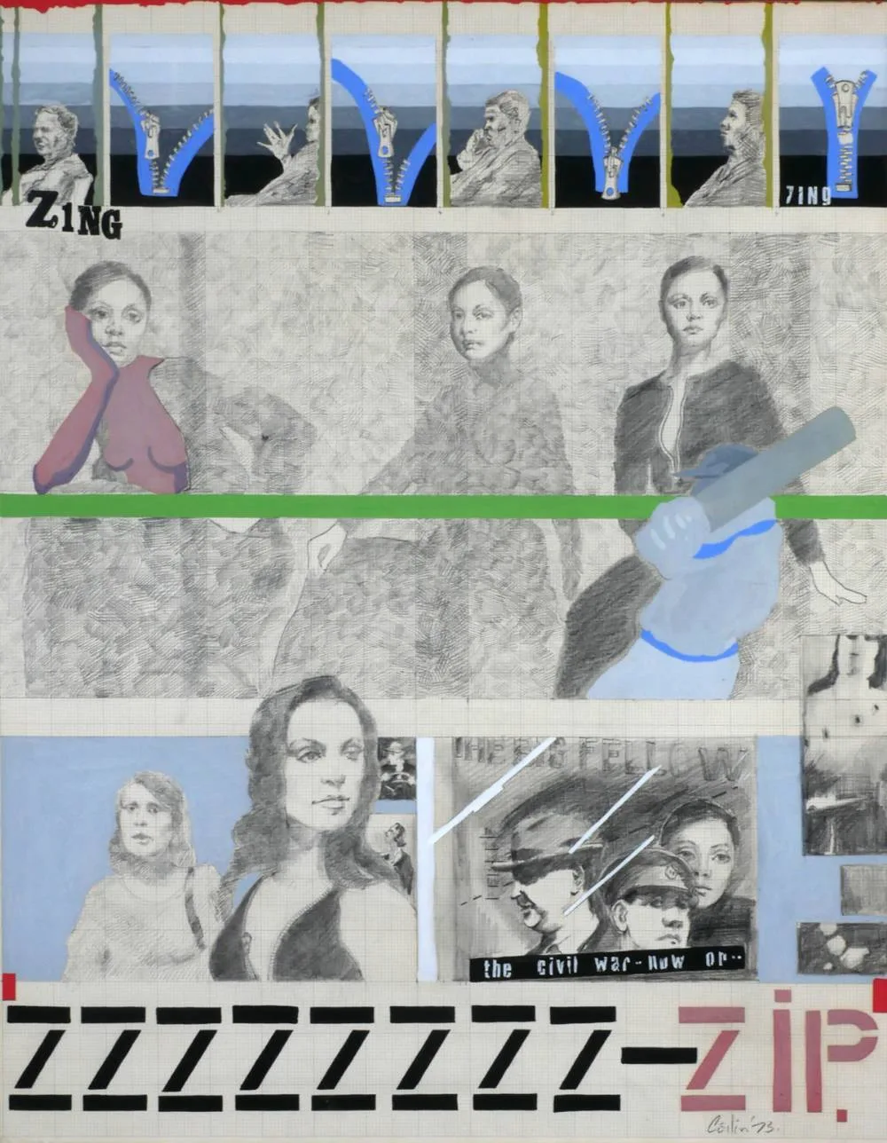THE CIVIL WAR by Cóilín Murray, 1973, pencil, gouache and collage, offered Jul 2018