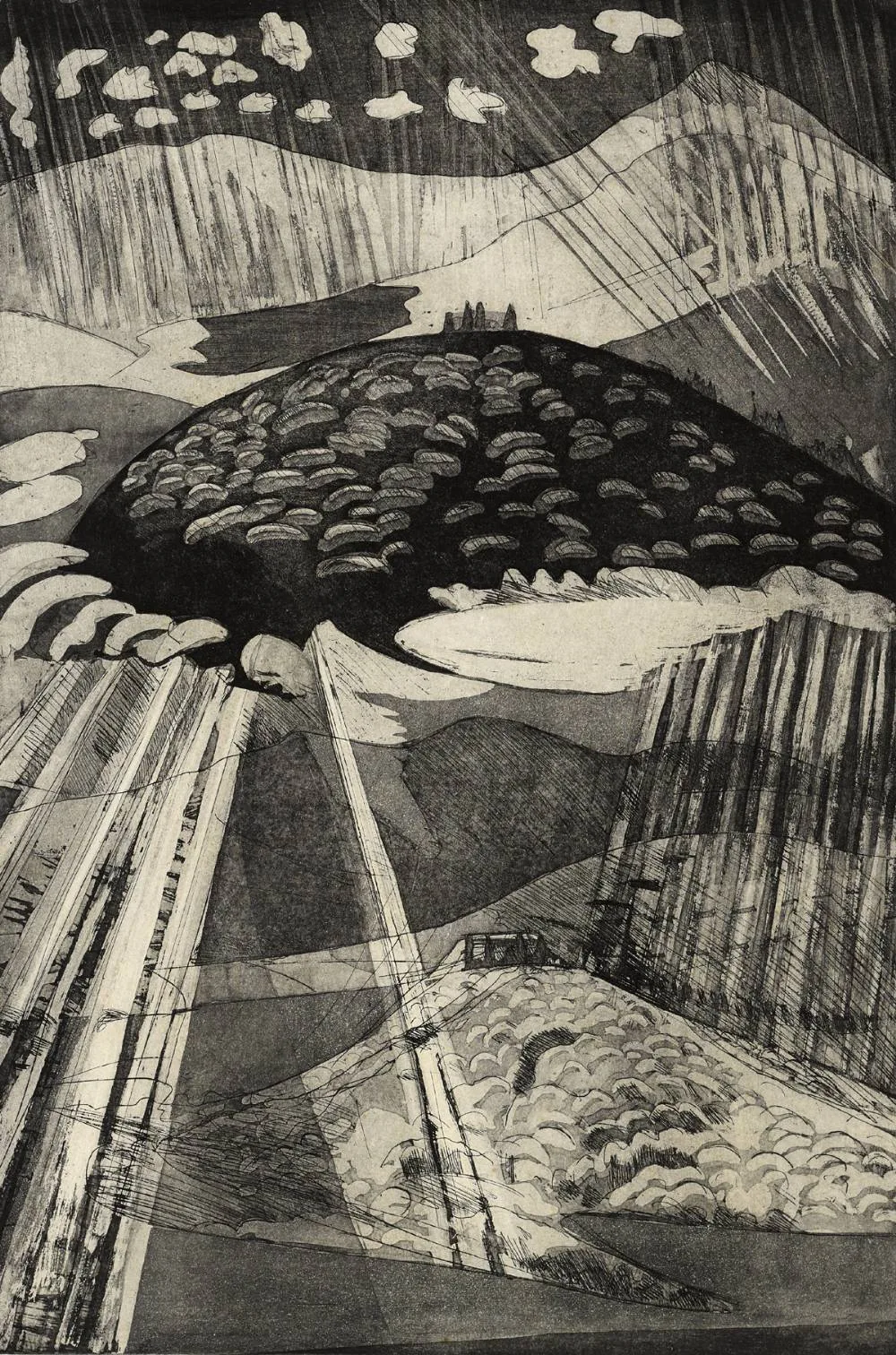 TWO STORMS by Jacqueline Stanley, etching; (no. 11 from an edition of 20), offered Jul 2018