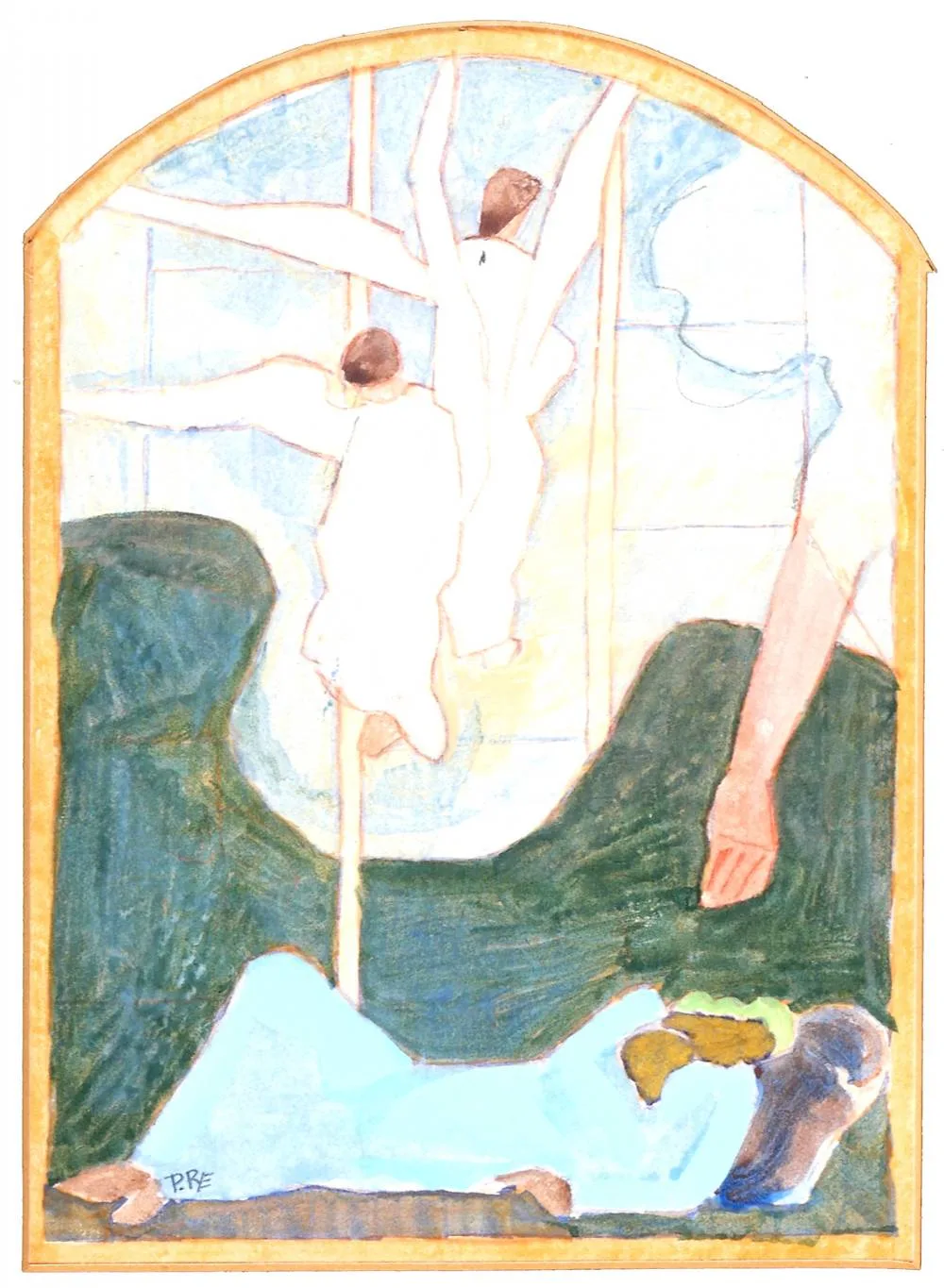 JACOB'S DREAM, STUDY FOR STAINED GLASS WINDOW AT LISNACRANE, UPPER GLENAGEARY ROAD, COUNTY DUBLIN by Patrick Pye, pencil and watercolour, sold Jul 2018