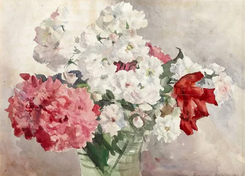 Moyra Barry, VASE OF SUMMER BLOOMS, 1936, watercolour over pencil
