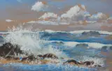 Rowland Hill, SEASCAPE WITH BREAKING WAVES AND SHIP ON THE HORIZON