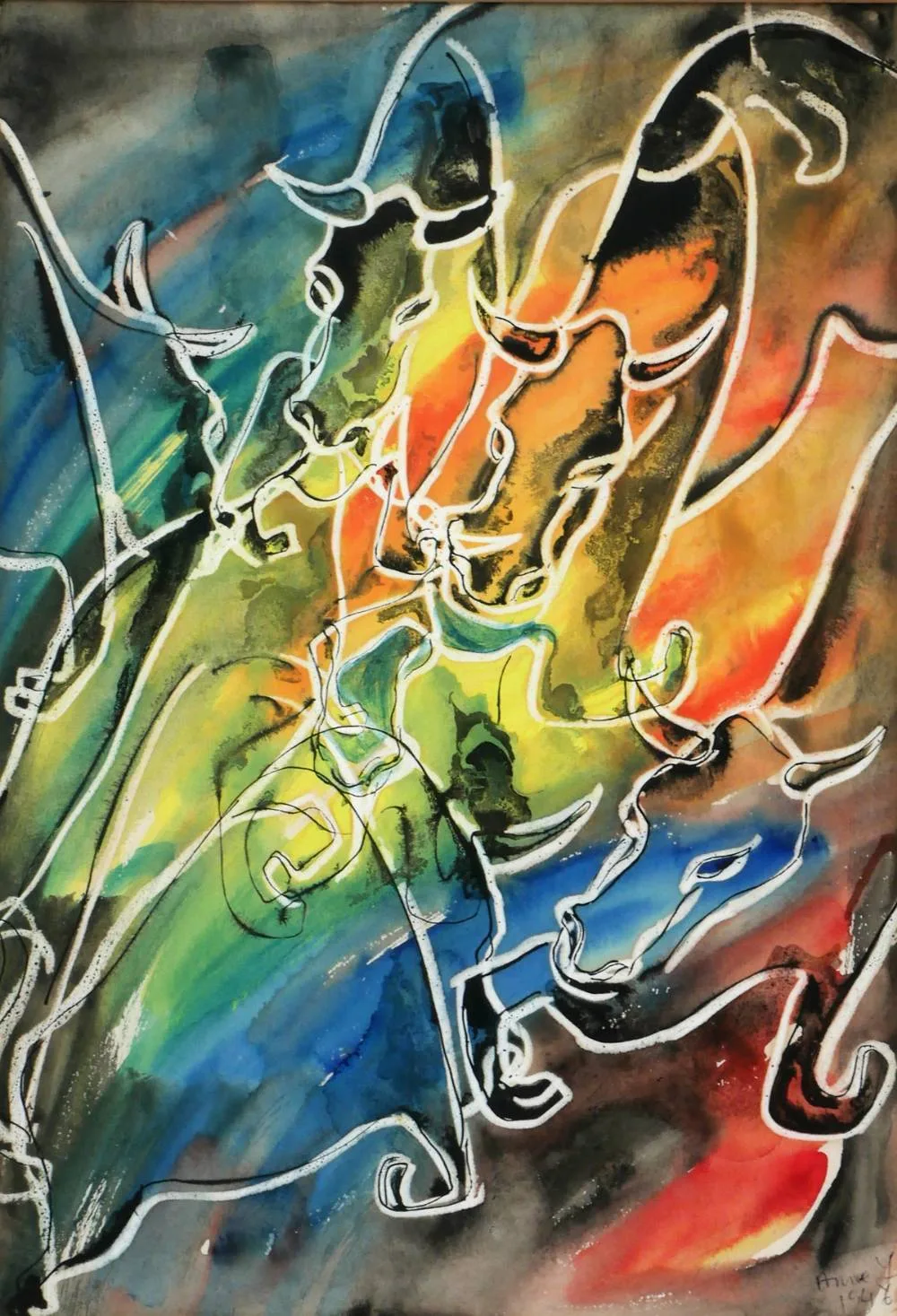 FIGHTING HERD by Anne Yeats, 1946, ink and watercolour, sold Jul 2018