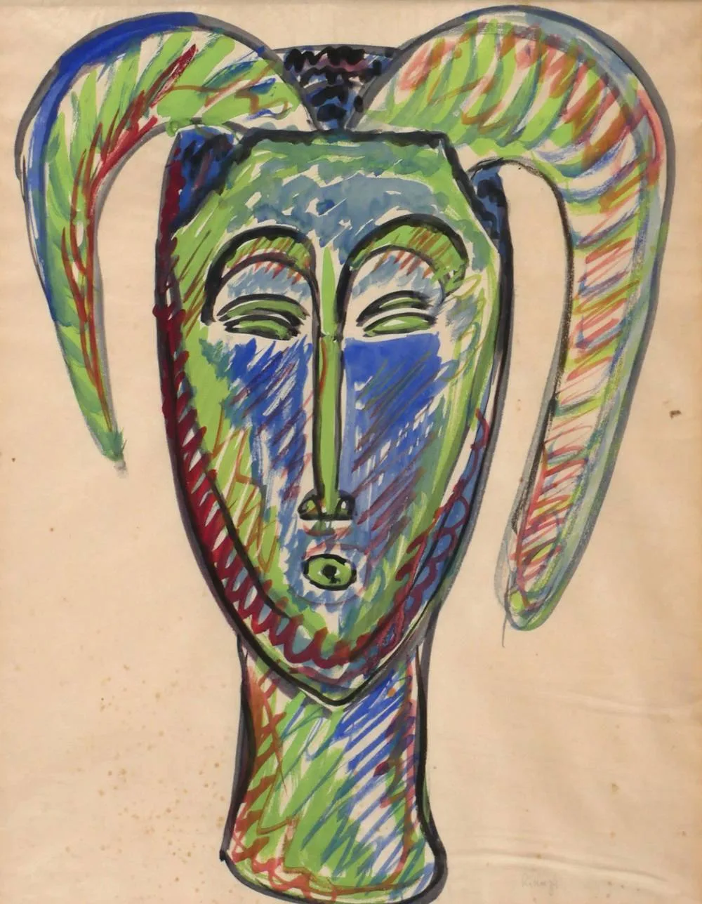 FACE by Basil Rakoczi, watercolour, offered Jul 2018