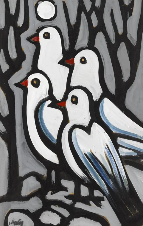 Markey Robinson, PEACE DOVES, gouache on board