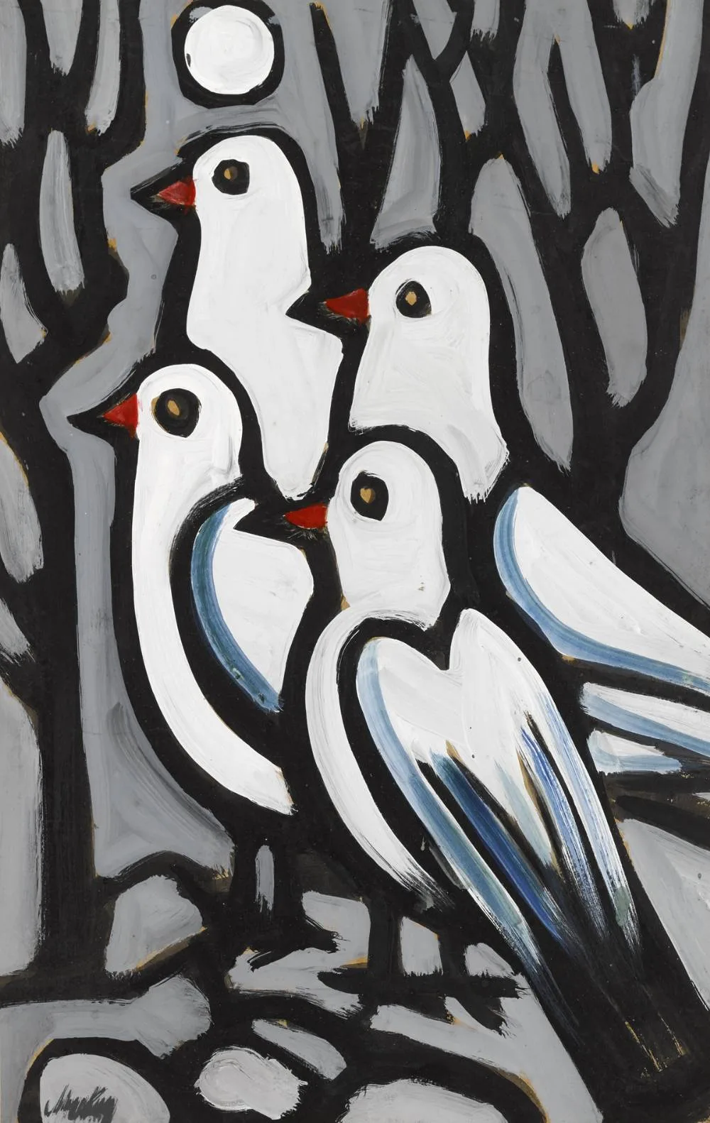 PEACE DOVES by Markey Robinson, gouache on board, sold Jul 2018