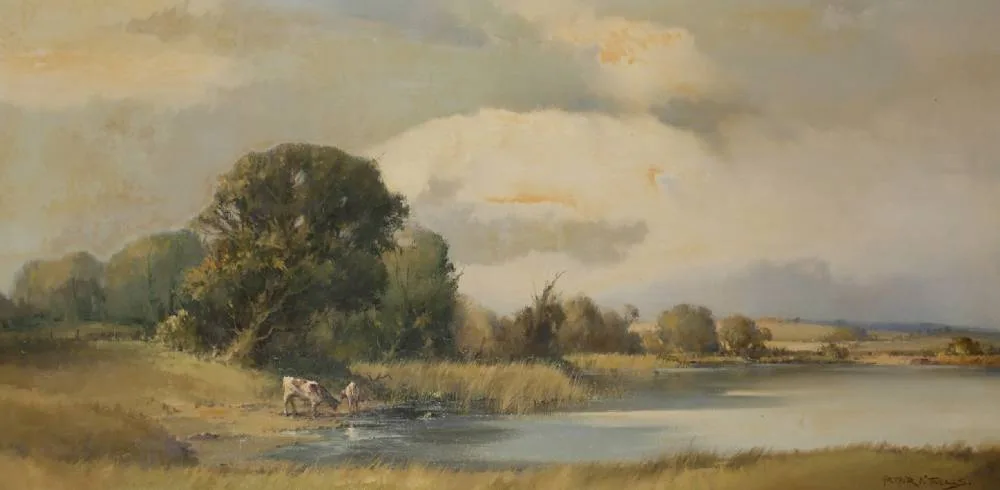 LANDSCAPE WITH CATTLE by Arthur H. Twells, oil on canvas, offered Jul 2018