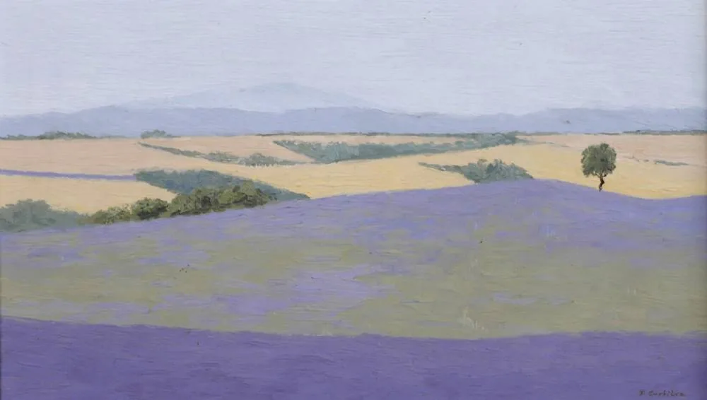 CORNFIELD by Johanna Corbiere, oil on board, sold Jul 2018