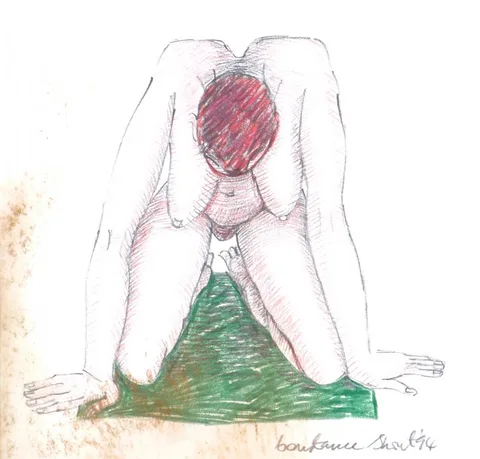 Constance Short, MALE AND FEMALE WORSHIPPING, 1994 (A PAIR), pencil and crayon; (2)
