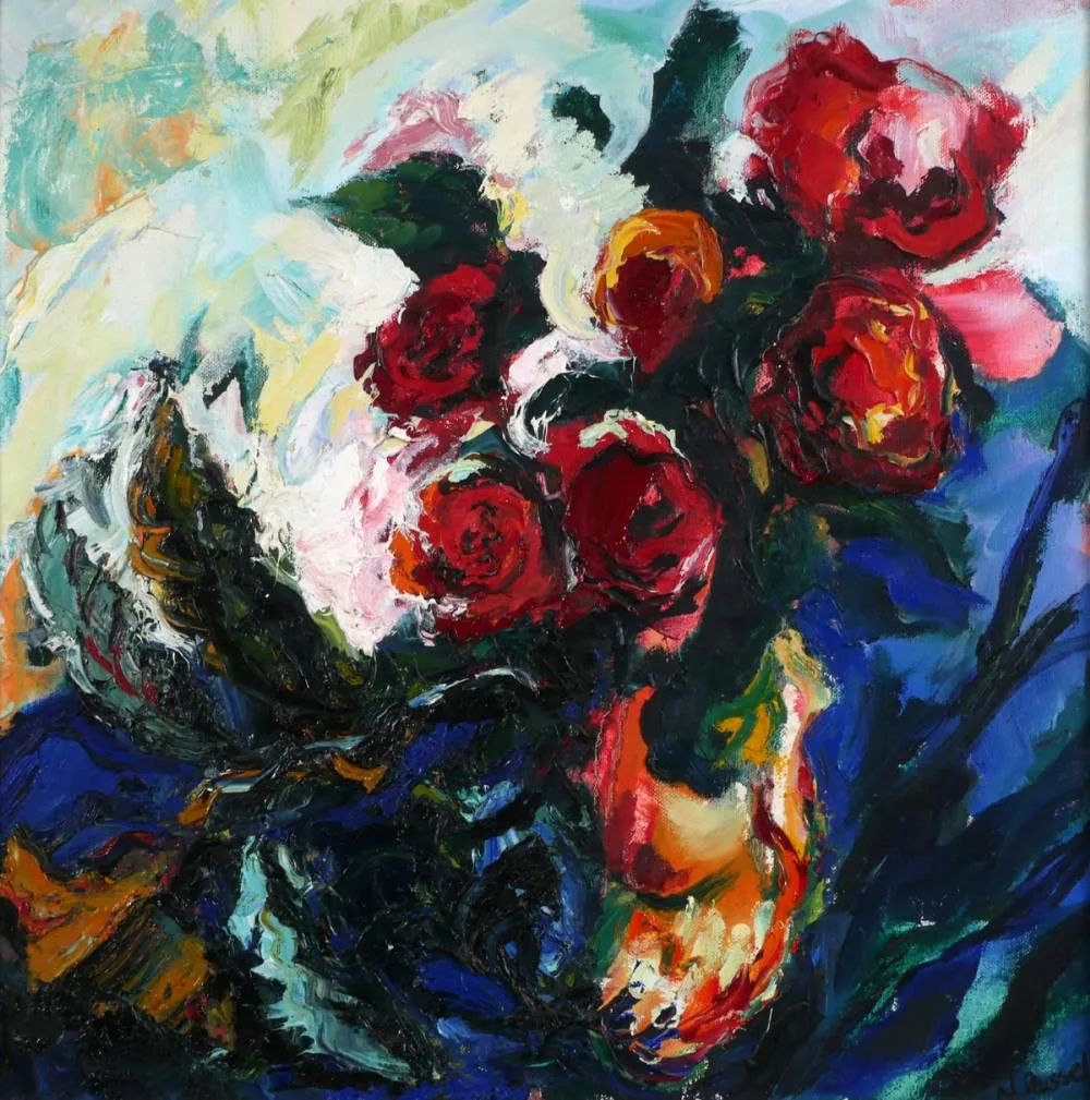 ROSES by Nicola Russell, oil on canvas, offered Jul 2018