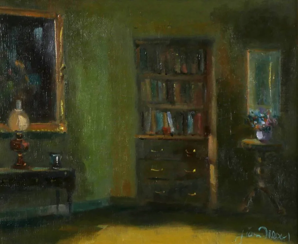 THE DRAWING ROOM by Liam Treacy, oil on board, sold Jul 2018