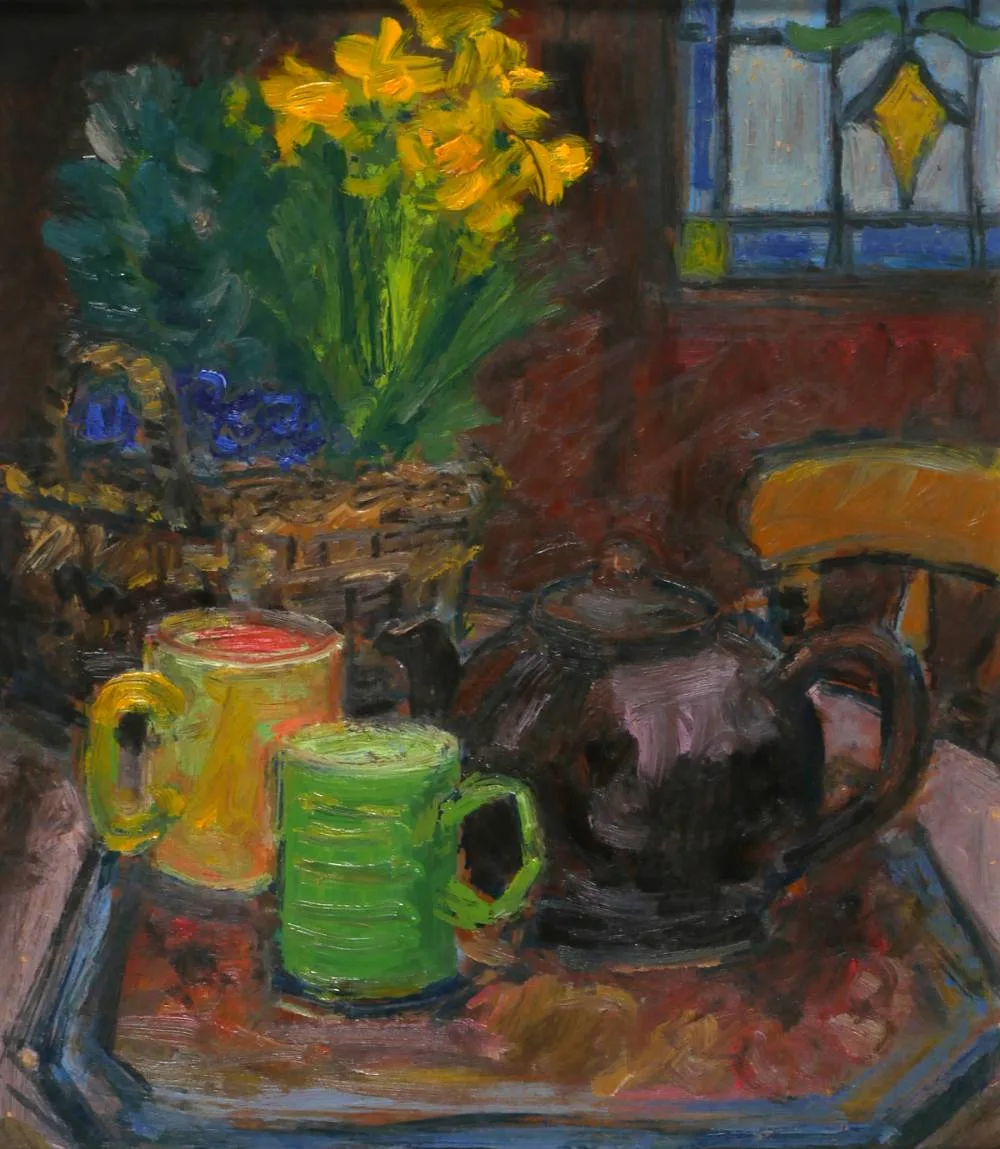 THE GREEN MUG by Robert Bottom, oil on board, sold Jul 2018