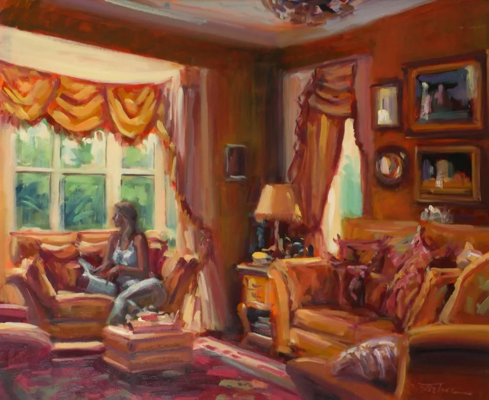 LOOKING OUT by Norman Teeling, oil on board, sold Jul 2018