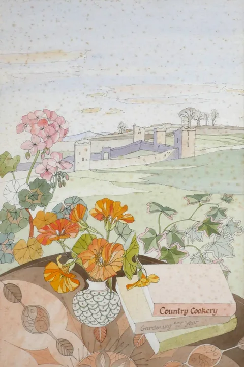 Bridget Flinn, FORT WITH FLOWERS, 1986, watercolour and ink on paper