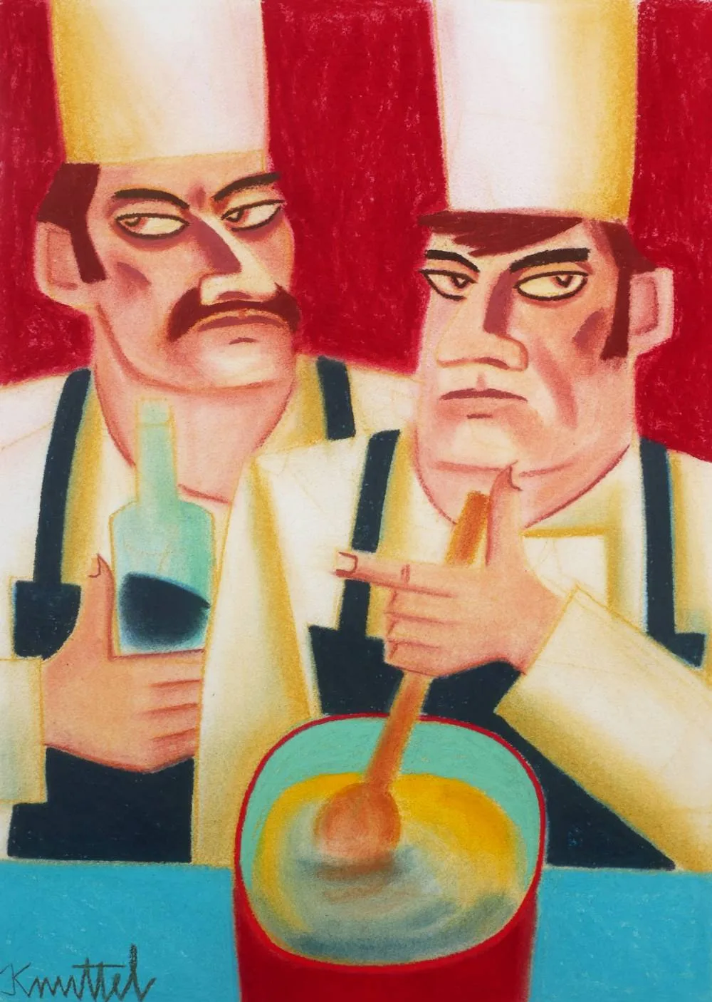 TWO CHEFS by Graham Knuttel, pastel, offered Jul 2018