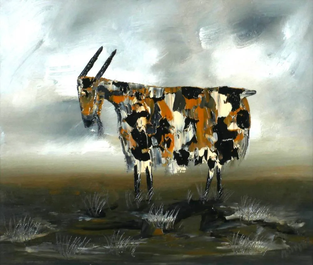 BOGLAND GOAT by Michael Smyth, oil on board, sold Jul 2018
