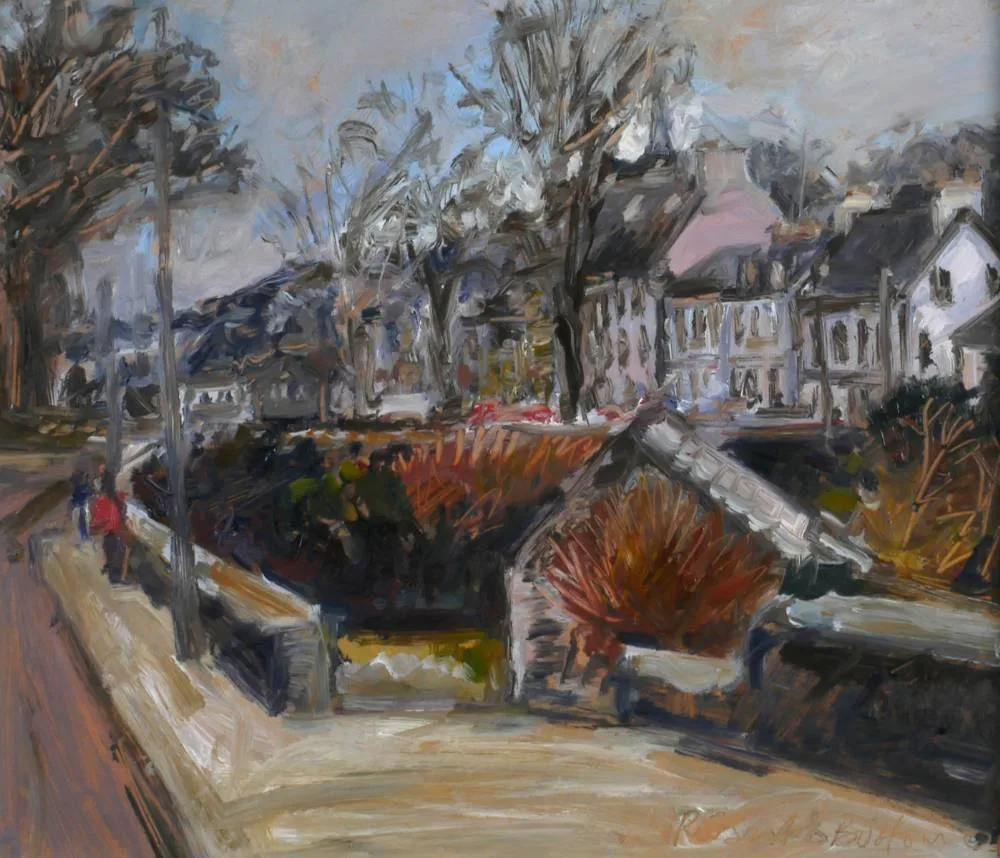 THE CANAL BRIDGE by Robert Bottom, 2001, oil on board, sold Jul 2018